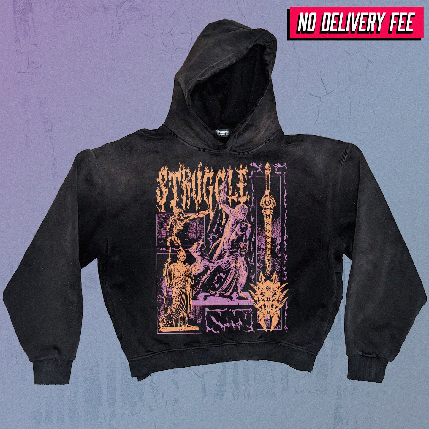 STRUGGLE - Premium 420GSM Sunfaded and Frayed Boxy Hoodie