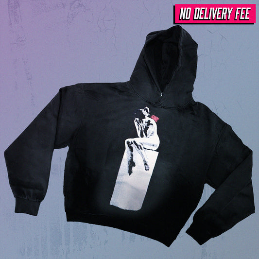 ALONE - Premium 420GSM Sunfaded and Frayed Boxy Hoodie