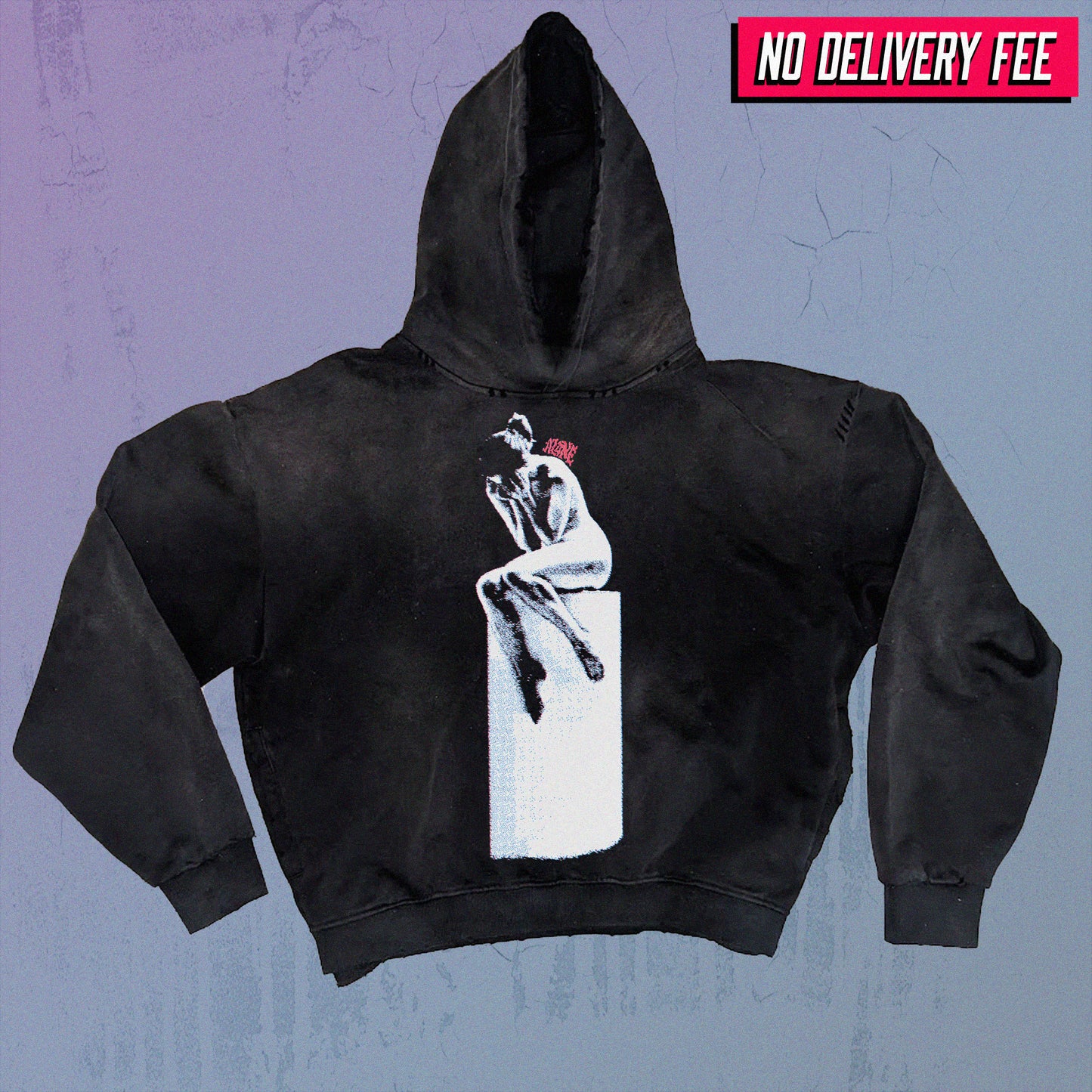 ALONE - Premium 420GSM Sunfaded and Frayed Boxy Hoodie