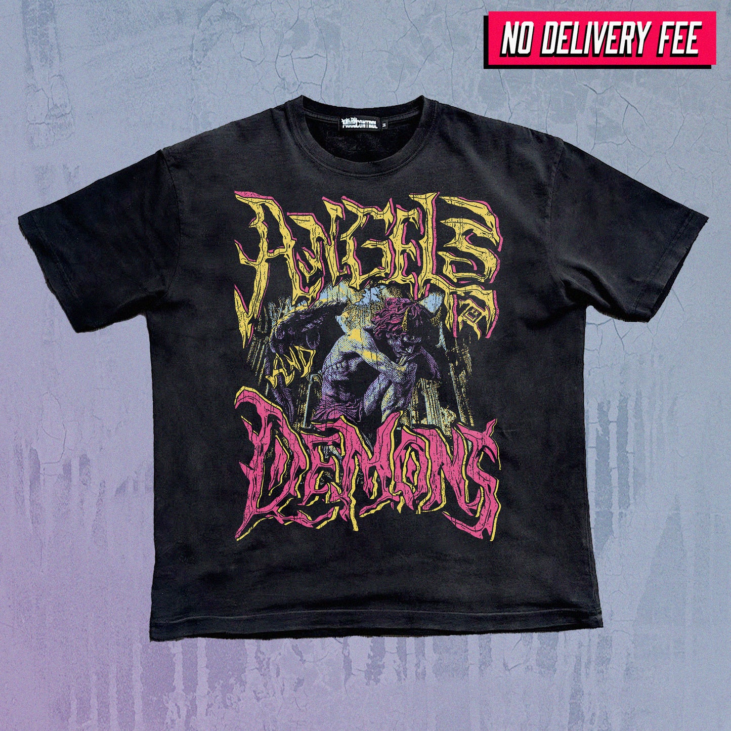 ANGELS AND DEMONS - Premium 260GSM Vintage Lightly Frayed Oversized Tee