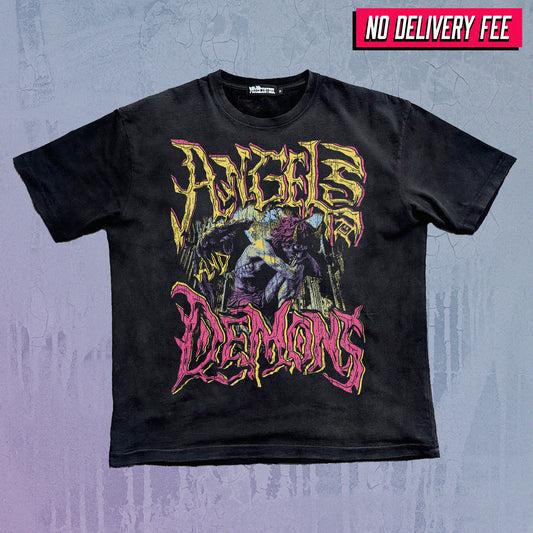 ANGELS AND DEMONS - Premium 260GSM Vintage Lightly Frayed Oversized Tee