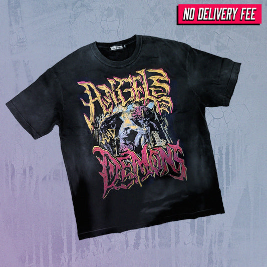 ANGELS AND DEMONS - Premium 260GSM Vintage Lightly Frayed Oversized Tee