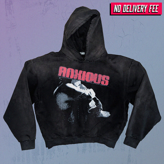 ANXIOUS - Premium 420GSM Sunfaded and Frayed Boxy Hoodie