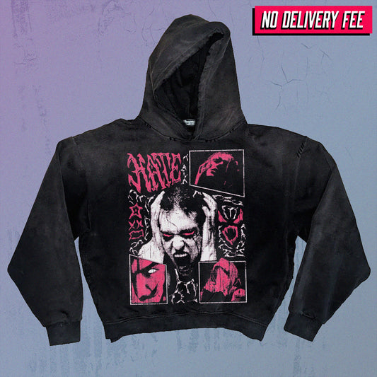HATE - Premium 420GSM Sunfaded and Frayed Boxy Hoodie