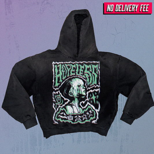 HOPELESS - Premium 420GSM Sunfaded and Frayed Boxy Hoodie