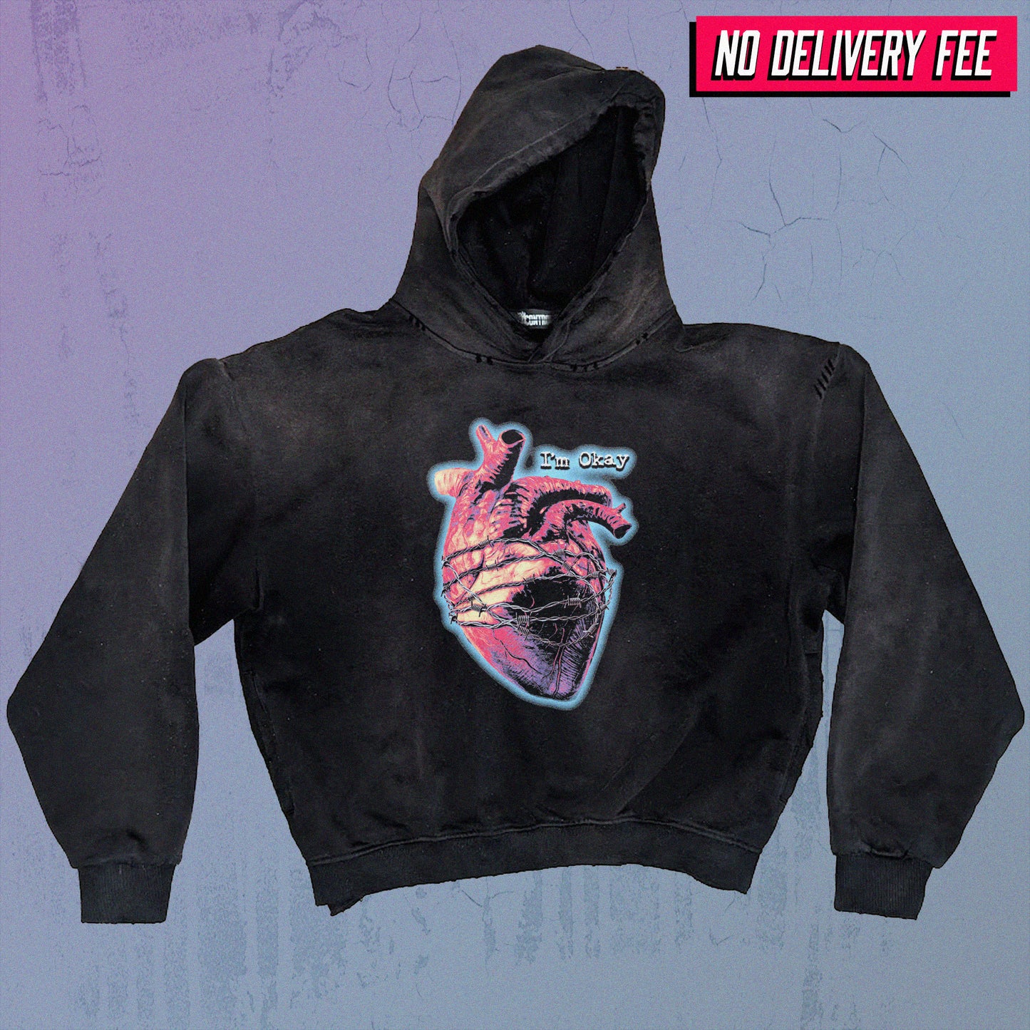 I'M OKAY - Premium 420GSM Sunfaded and Frayed Boxy Hoodie