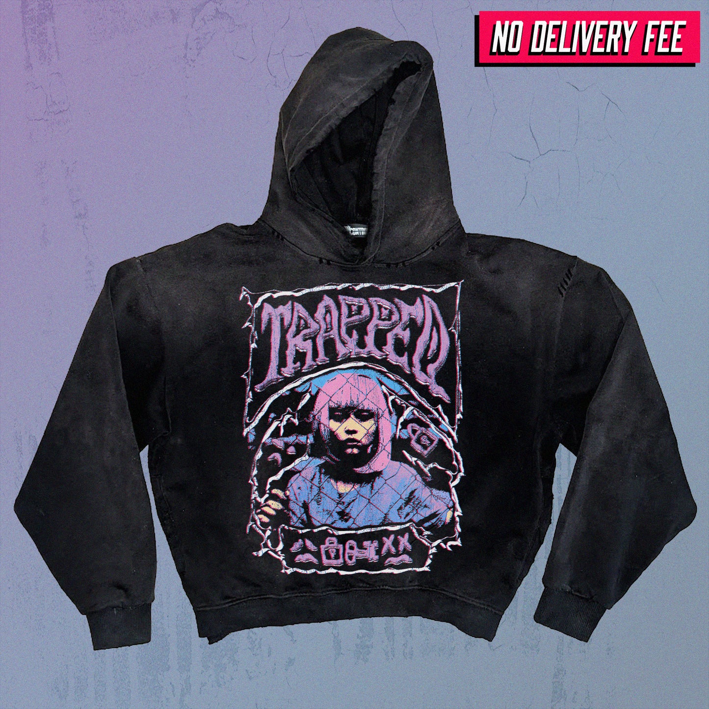TRAPPED - Premium 420GSM Sunfaded and Frayed Boxy Hoodie