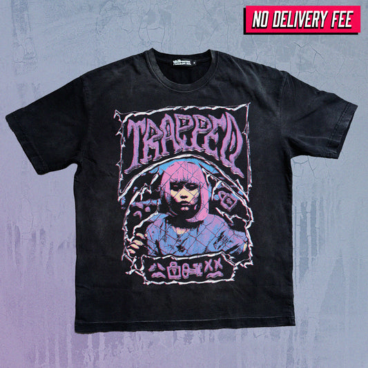 TRAPPED - Premium 260GSM Vintage Lightly Frayed Oversized Tee